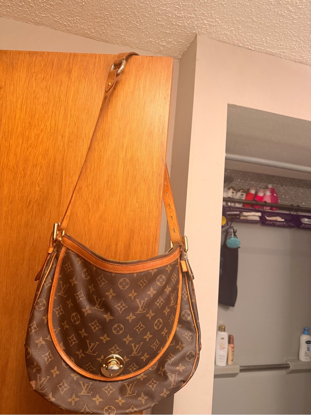 Louis Vuitton TULUM Brown Monogram Shoulder Bag with Tan Trim and Gold Hardware